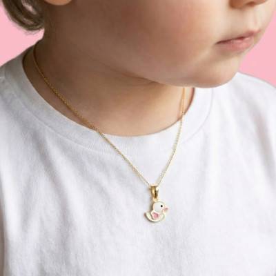 Yellow Gold & Glazed Enamel Duck Pendant - Bambins
