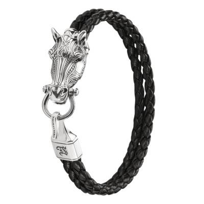 Leather, 925/1000 Silver & Onyx Horse Head Bracelet, Length 19 cm - A2224-982-11 - Thomas Sabo