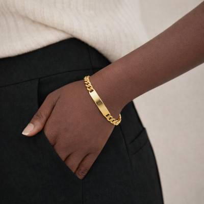 Yellow Gold 750/1000 Alternating Oval Link Chain Personalized ID Bracelet, 22 cm - Emanessence