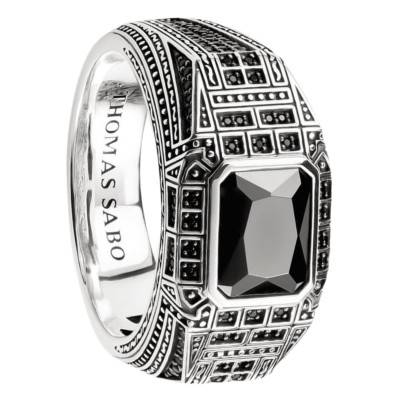 Wild Horses 925 Sterling Silver, Zirconium Oxides & Onyx Signet Ring - TR2532-667-11 - Thomas Sabo