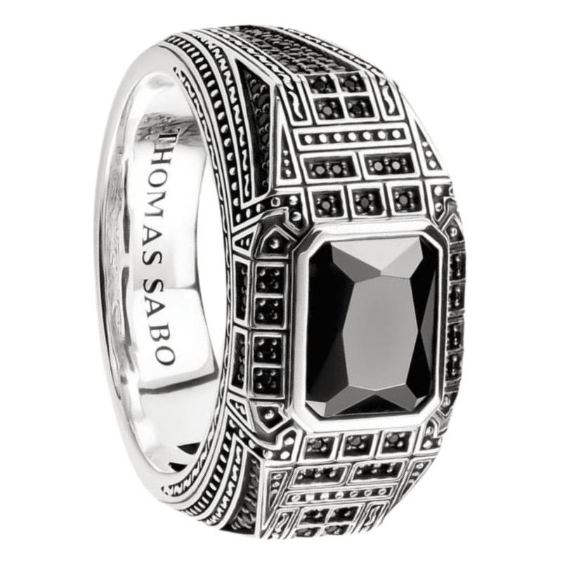 Wild Horses 925 Sterling Silver, Zirconium Oxides & Onyx Signet Ring - TR2532-667-11 - Thomas Sabo