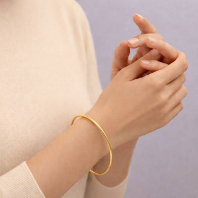 Yellow Gold 750/1000 Solid Round Wire Bangle Bracelet, 80 mm Diameter, 1 mm to 3.60 mm Width - Emanessence