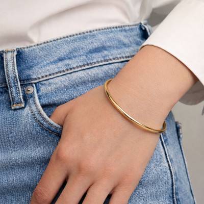 Bracelet Demi Jonc Plat en Or Jaune 750, Diamètre 65 mm, Largeur de 3 mm à 8 mm - Emanessence