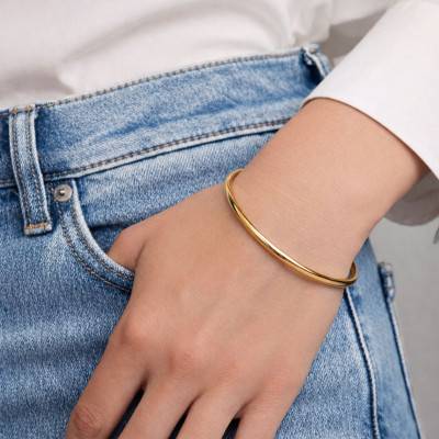 Bracelet Demi Jonc Plat en Or Jaune 750, Diamètre 55 mm, Largeur de 3 à 8 mm - Emanessence