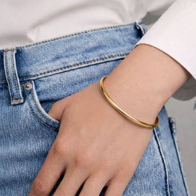 Bracelet Demi Jonc Plat en Or Jaune 750, Diamètre 67 mm, Largeur de 3 mm à 8 mm - Emanessence