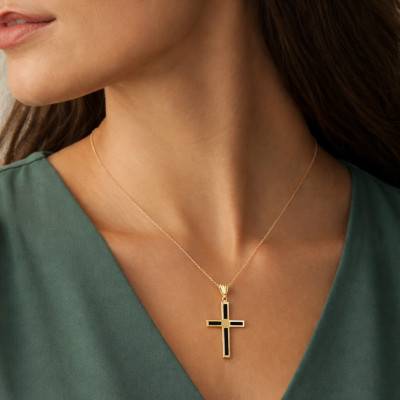 375 Yellow Gold & Onyx Cross - Vandona