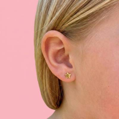 Yellow Gold Star Stud Earrings for Kids - Bambins
