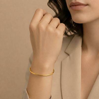 750 Yellow Gold Solid Round Wire Bangle Bracelet, 50 mm Diameter, Width from 1 mm to 3.60 mm - Emanessence