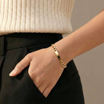 750/1000 Gold Oval Link Chain ID Bracelet, Length 19 cm - Emanessence