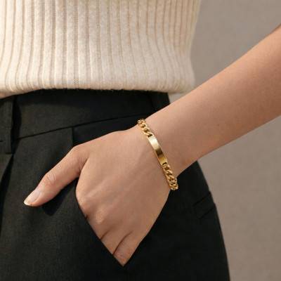 Gourmette Identité Maille Cheval en Or Jaune 750, Longueur 21 cm - Emanessence