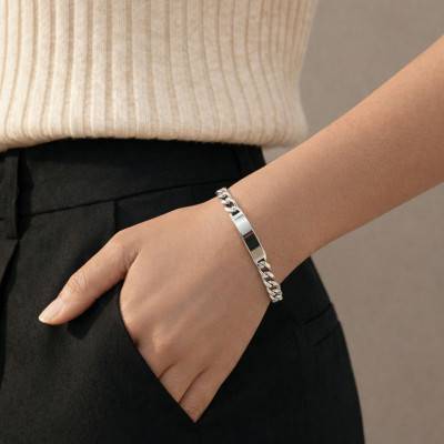 Silver Alternating Oval Link Chain ID Bracelet, Length 17 cm to 22 cm - Emanessence