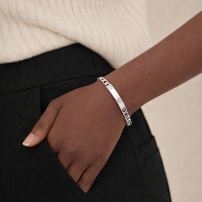 Silver Alternating Flat Mariner Chain ID Bracelet, Length 17 cm to 22 cm - Emanessence
