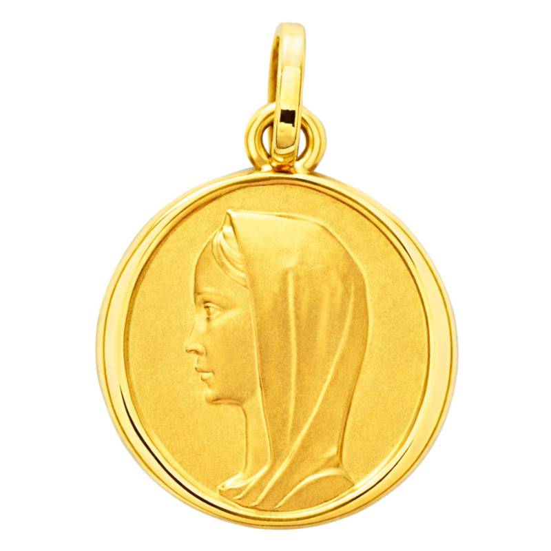 Yellow Gold Virgin Profile Medal, 14 mm Diameter - Emanessence