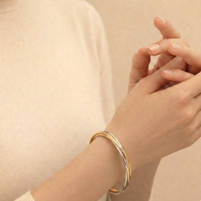 Bracelet Demi Joncs Plats Entrelacés en 3 Ors 750, Diamètre 70 mm, Largeur de 3 mm à 6 mm - Emanessence