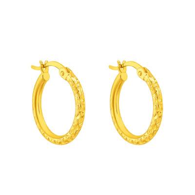 Emanessence Faceted 375/1000 Yellow Gold Hoop Earrings, Diameter 15 mm or 18 mm - Emanessence