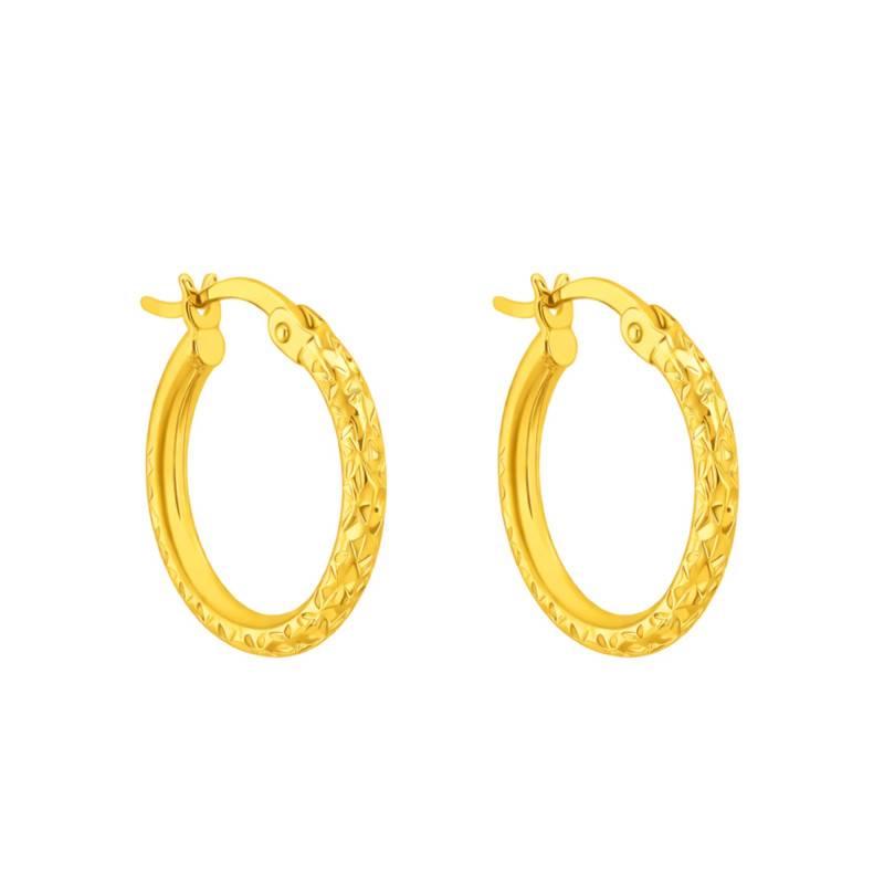 Emanessence Faceted 375/1000 Yellow Gold Hoop Earrings, Diameter 15 mm or 18 mm - Emanessence