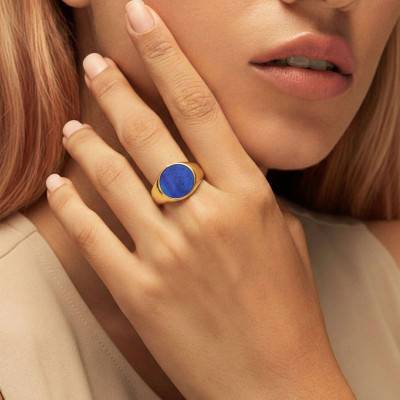 Chevalière Ovale en Or Jaune 750 & Lapis Lazuli, Dimension 11 x 14 mm - Emanessence