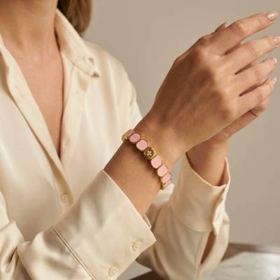 Metal & Powder Pink Enamel Bracelet, Length 19.50 cm - LSW3017 - Lauren Steven
