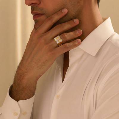 Chevalière Rectangulaire Initiales en Ors Jaune et Blanc 750, Dimension 11,60 x 13 mm - Emanessence