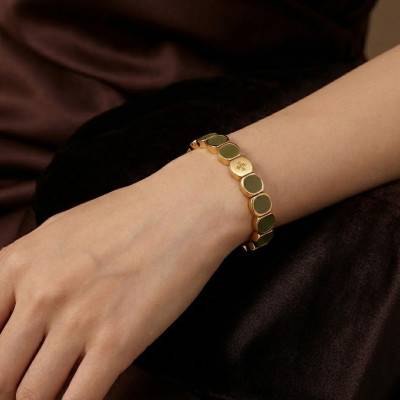 Metal & Khaki Green Enamel Bracelet, Length 19.50 cm - LSW3013 - Lauren Steven