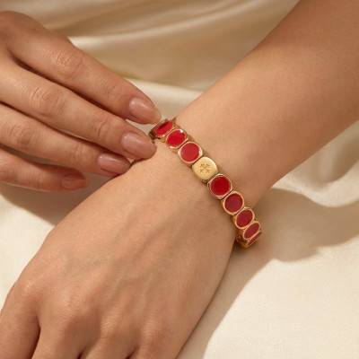 Watermelon Red Enamel & Metal Bracelet, Length 19.50 cm - LSW3027 - Lauren Steven