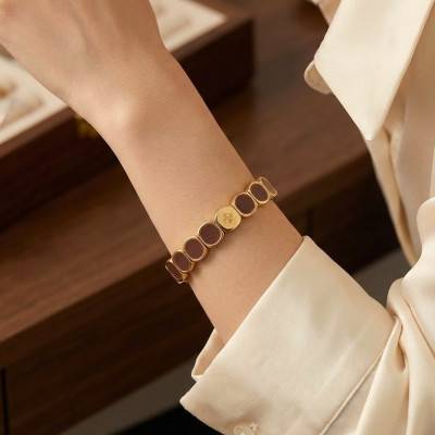 Metal & Chocolate Brown Enamel Bracelet, 19.50 cm Length - LSW3029 - Lauren Steven