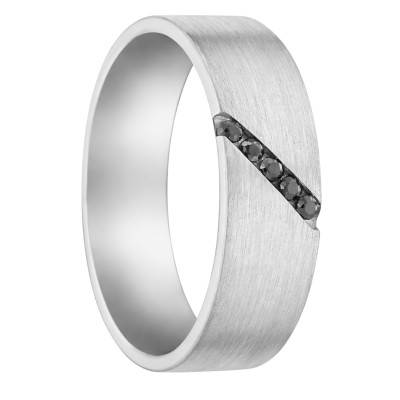 Alliance Ruban Standard Brossée Adson en Palladium 950 & Rail Inclinée de Diamants Noirs, Largeur 5 mm - Fair'Belle