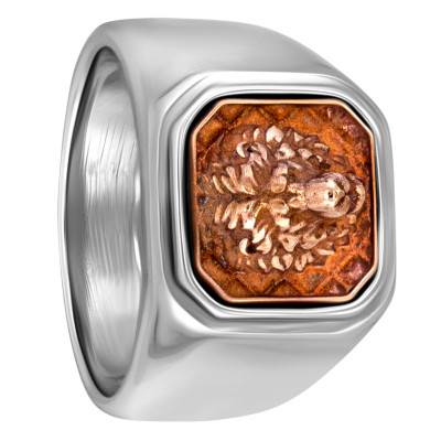 925/1000 Silver, Steel & Bronze King Signet Ring - Thomas V