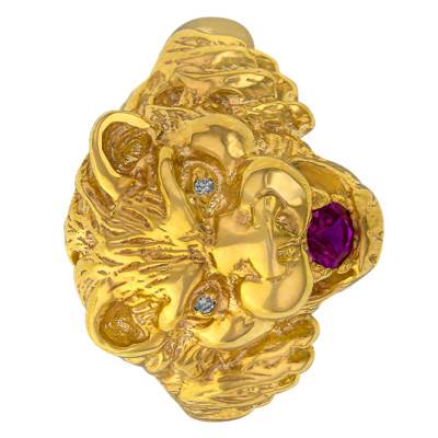 Chevalière Tête de Lion en Or Jaune 375 & Rubis de Synthèse - Imperium