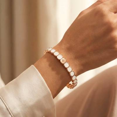 Thin Metal & White Enamel Bracelet, Length 19.50 cm - LSW4001 - Lauren Steven
