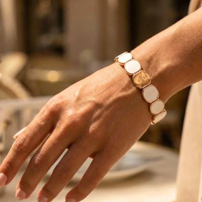 Wide Metal & White Enamel Bracelet, Length 19.50 cm - LSW5001 - Lauren Steven