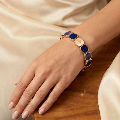 Wide Navy Blue Enamel & Metal Bracelet, Length 19.50 cm - LSW5004 - Lauren Steven