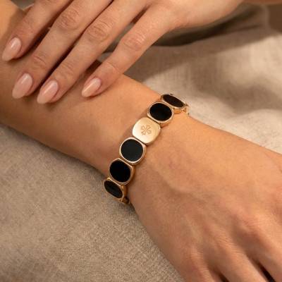 Wide Metal & Black Enamel Bracelet, Length 19.50 cm - LSW5006 - Lauren Steven