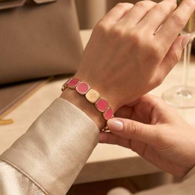 Wide Metal & Watermelon Red Enamel Bracelet, Length 19.50 cm - LSW5007 - Lauren Steven