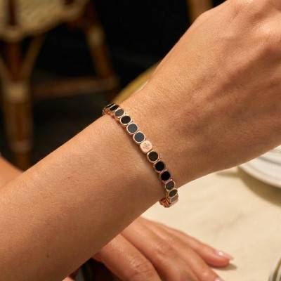 Thin Metal & Black Enamel Bracelet, 19.50 cm Length - LSW4006 - Lauren Steven