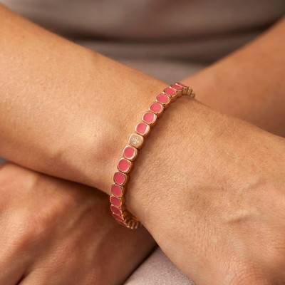 Thin Metal & Watermelon Red Enamel Bracelet, Length 19.50 cm - LSW4007 - Lauren Steven