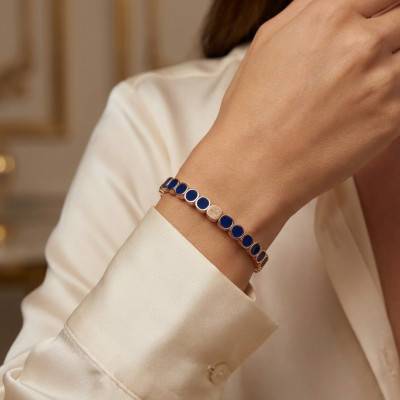 Thin Metal & Navy Blue Enamel Bracelet, Length 19.50 cm - LSW4004 - Lauren Steven