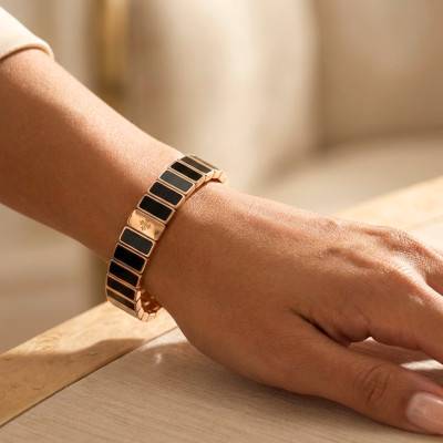 Rectangle Metal & Black Enamel Bracelet, Length 19.50 cm - LSW6006 - Lauren Steven