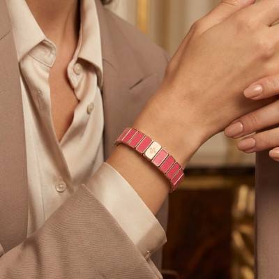 Rectangle Metal & Watermelon Red Enamel Bracelet, Length 19.50 cm - LSW6007 - Lauren Steven