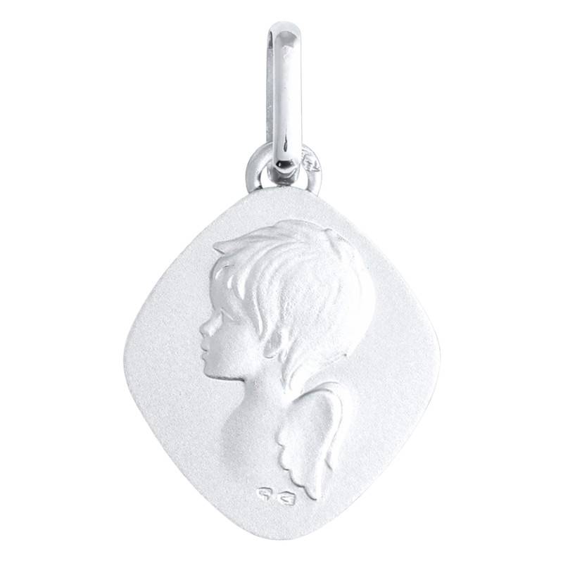 Médaille Losange Ange en Or Blanc 375 - Lucas Lucor