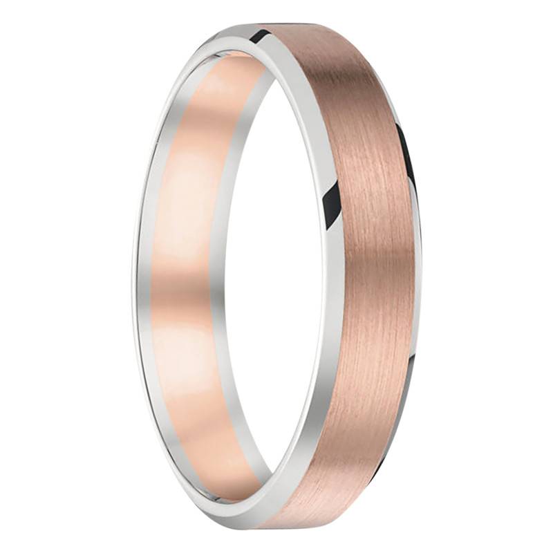 Brushed Ribbon Comfort 375 or 750 Two-Tone White & Rose Gold Wedding Ring, Width 4 mm - Fair'Belle