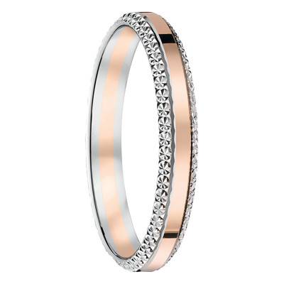 Concave Standard Polished & Diamond-Cut 375/1000 or 750/1000 Two-Tone Gold Wedding Ring, Width 3 mm - Fair'Belle