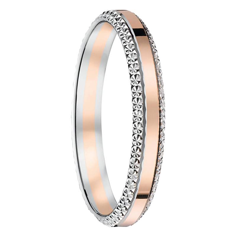 Concave Standard Polished & Diamond-Cut 375/1000 or 750/1000 Two-Tone Gold Wedding Ring, Width 3 mm - Fair'Belle