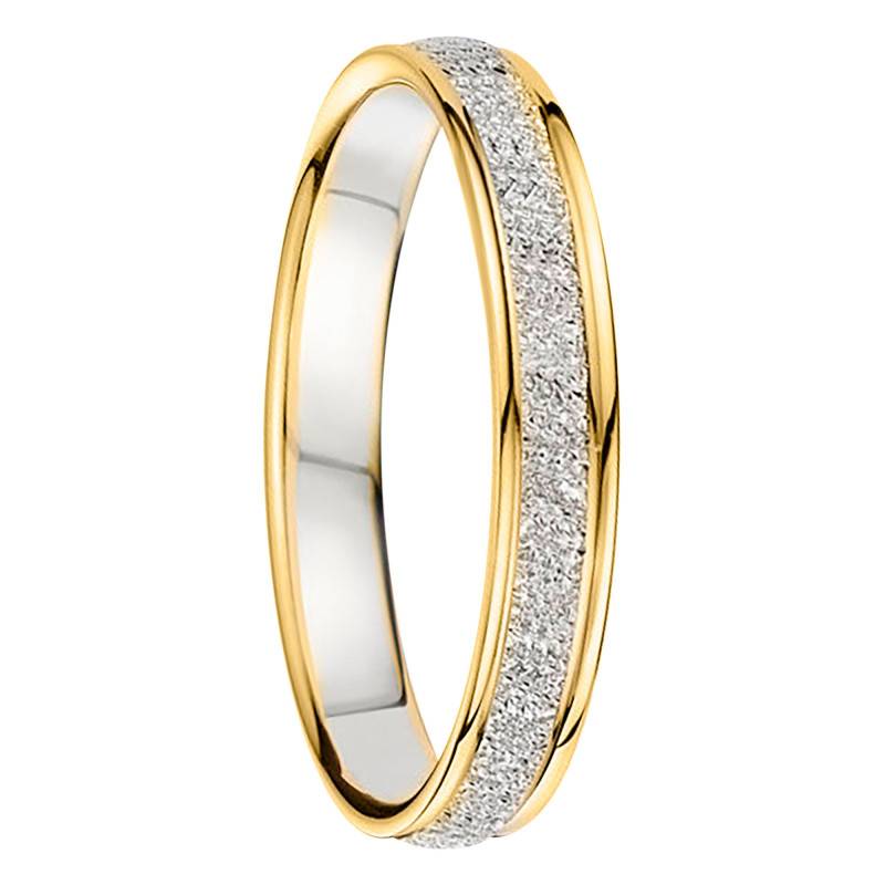 Two-Tone 375 or 750 Gold & Pyrite Concave Wedding Ring, 3 mm Width - Fair'Belle