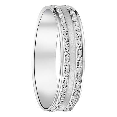White Gold 375/1000 or 750/1000 Diamond-Cut Sandblasted Band Standard Ribbon Wedding Ring 4,50 mm - Fair'Belle