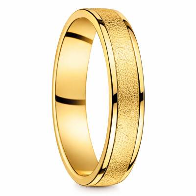 Yellow Gold Frosted Comfort Ribbon Wedding Ring 375 or 750, Width 5 mm - Fair'Belle