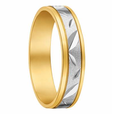 375/1000 or 750/1000 Yellow & White Gold All Cut Leaves Standard Ribbon Wedding Ring 5 mm - Fair'Belle
