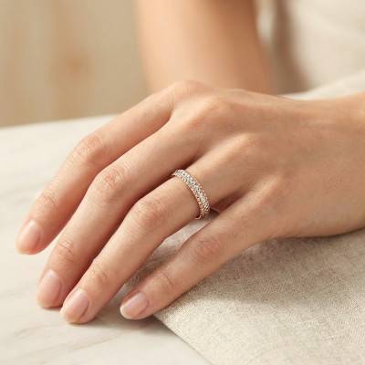 Standard Diamond-Set Two-Tone Wedding Ring in 375 or 750 Gold, Width 3 mm - Fair'Belle