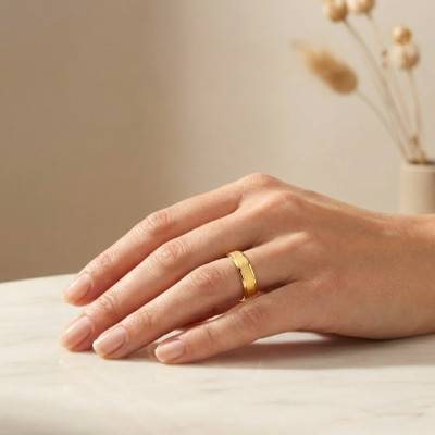 Yellow Gold Frosted Comfort Ribbon Wedding Ring 375 or 750, Width 5 mm - Fair'Belle