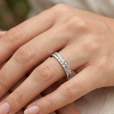 White Gold 375 or 750 Fancy Diamond-Cut Standard Wedding Ring, Width 3 mm - Fair'Belle